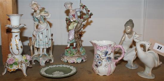 2 Lladro figures, Nao figure, porcelain figure etc